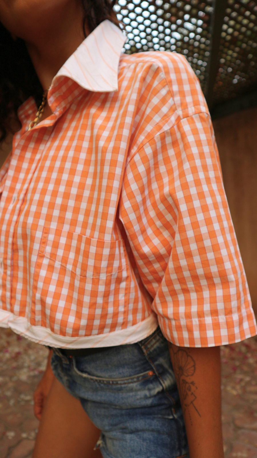Chemise à carreaux orange Upcycled